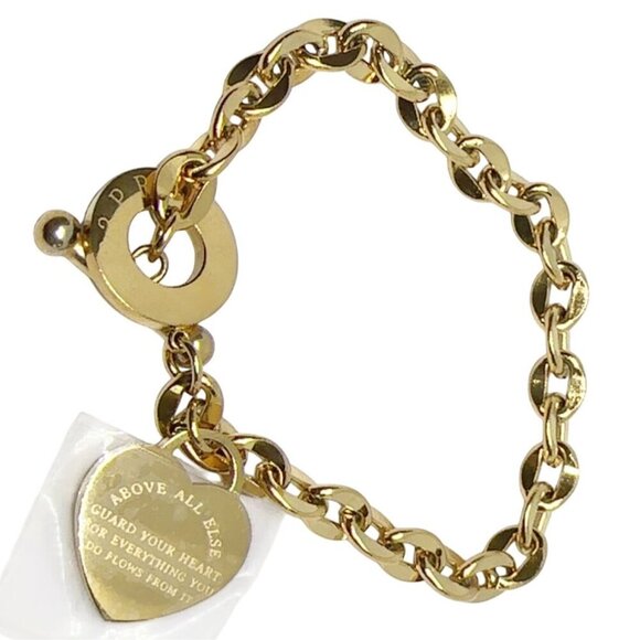 18K Gold Plated Stainless Steel Chain Bracelet With Heart Charm "Above All Else" - Picture 5 of 7